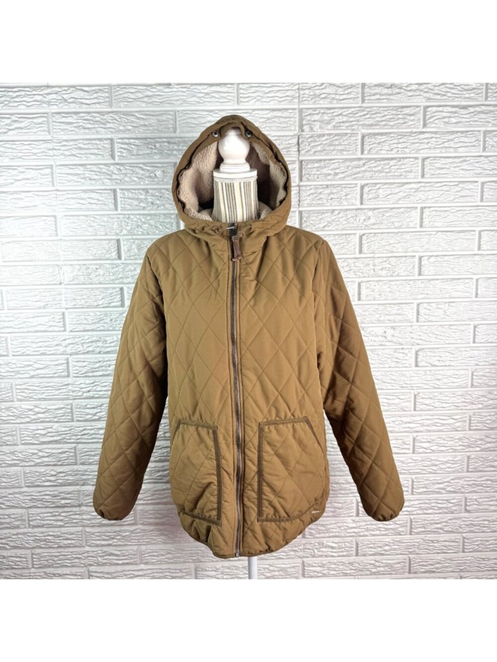Eddie Bauer Tan Quilted Sherpa Fleece Lined Hooded Jacket Size Extra Large